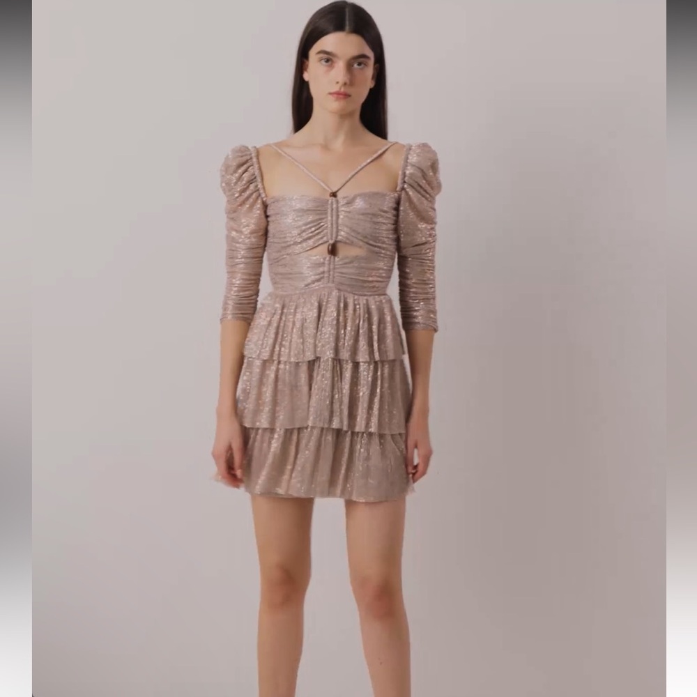 Sabina Musayev Liberty Dress Bronze Mother of Pearl Metallic Mini NWOT
